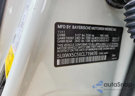 2012 BMW X3 xDrive28I из США, поврежденный, VIN 5UXWX5C5XCL719476